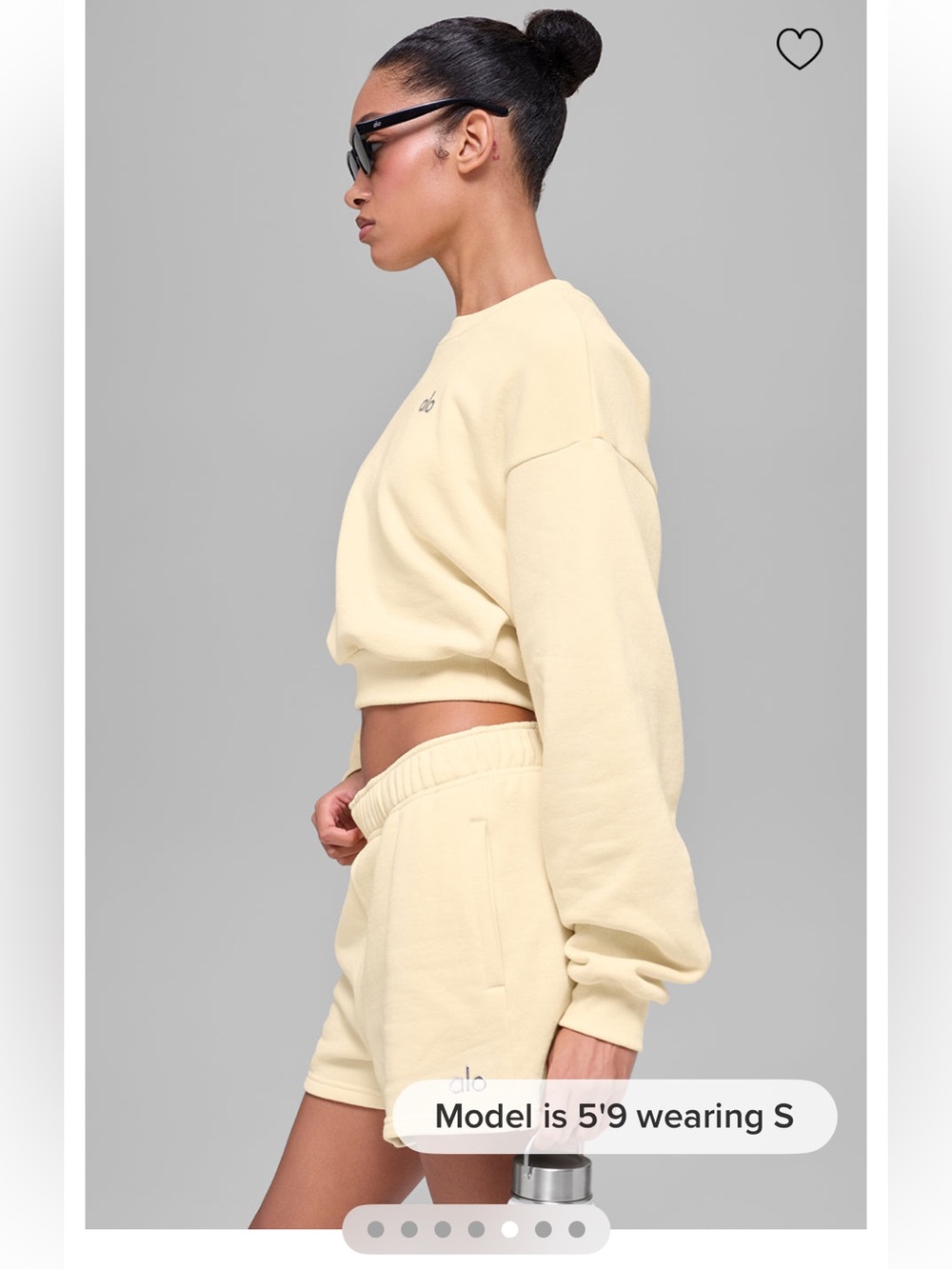 ALO Yoga Cropped Accolade Crewneck and Short Set Limited Candlelight Yellow - Picture 3 of 4